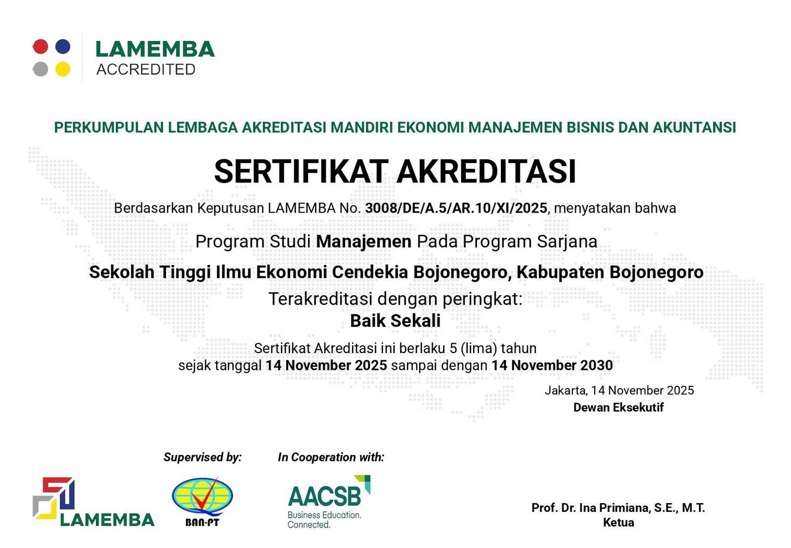 Sertifikat Akreditasi Program Studi Manajemen STIE Cendekia Bojonegoro